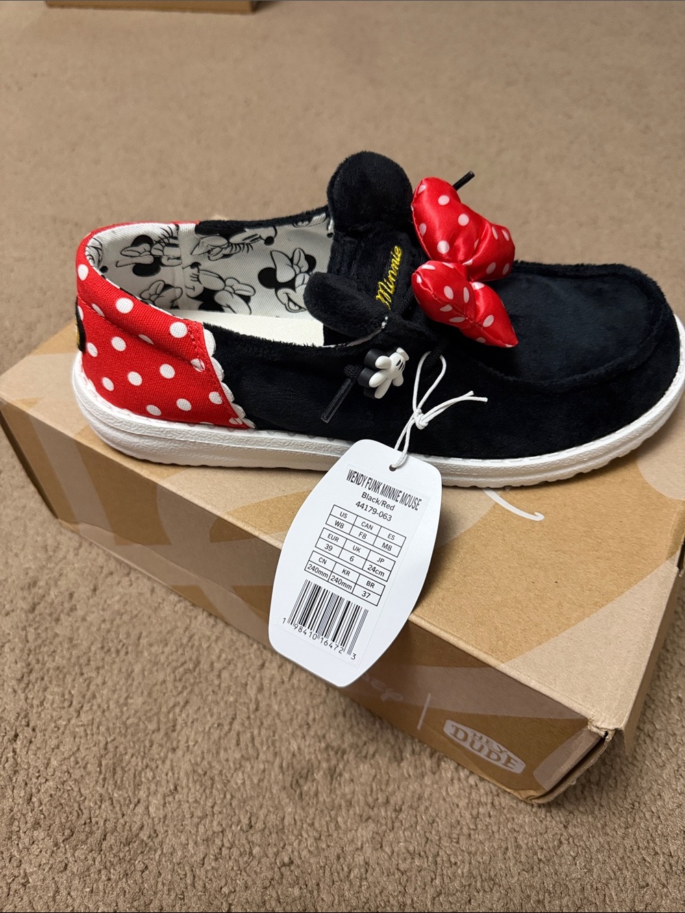Hey Dude Wendy Funk Minnie Mouse with Red Polka Dot Bow (w8) - Picture 2 of 4